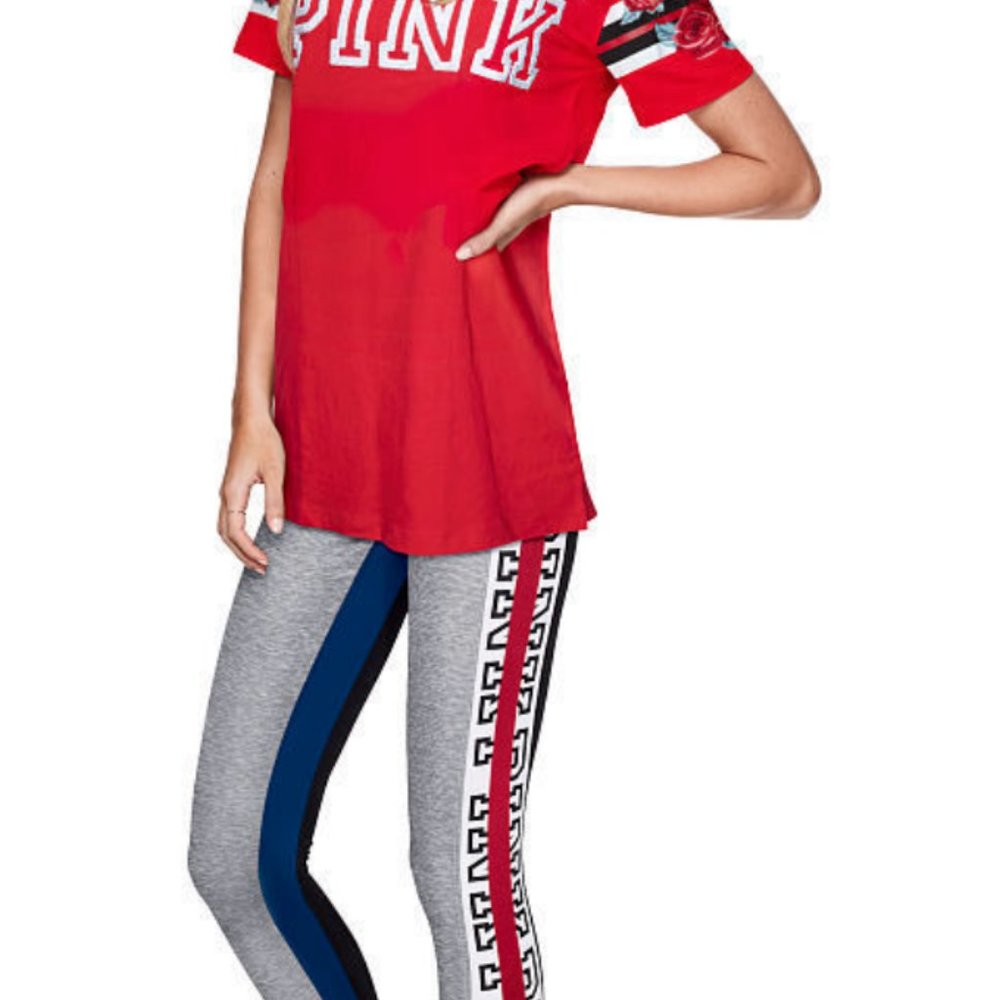 NWOT Victoria's Secret PINK Campus Tee Rose Embroidered With Sherpa Letters - Picture 8 of 9